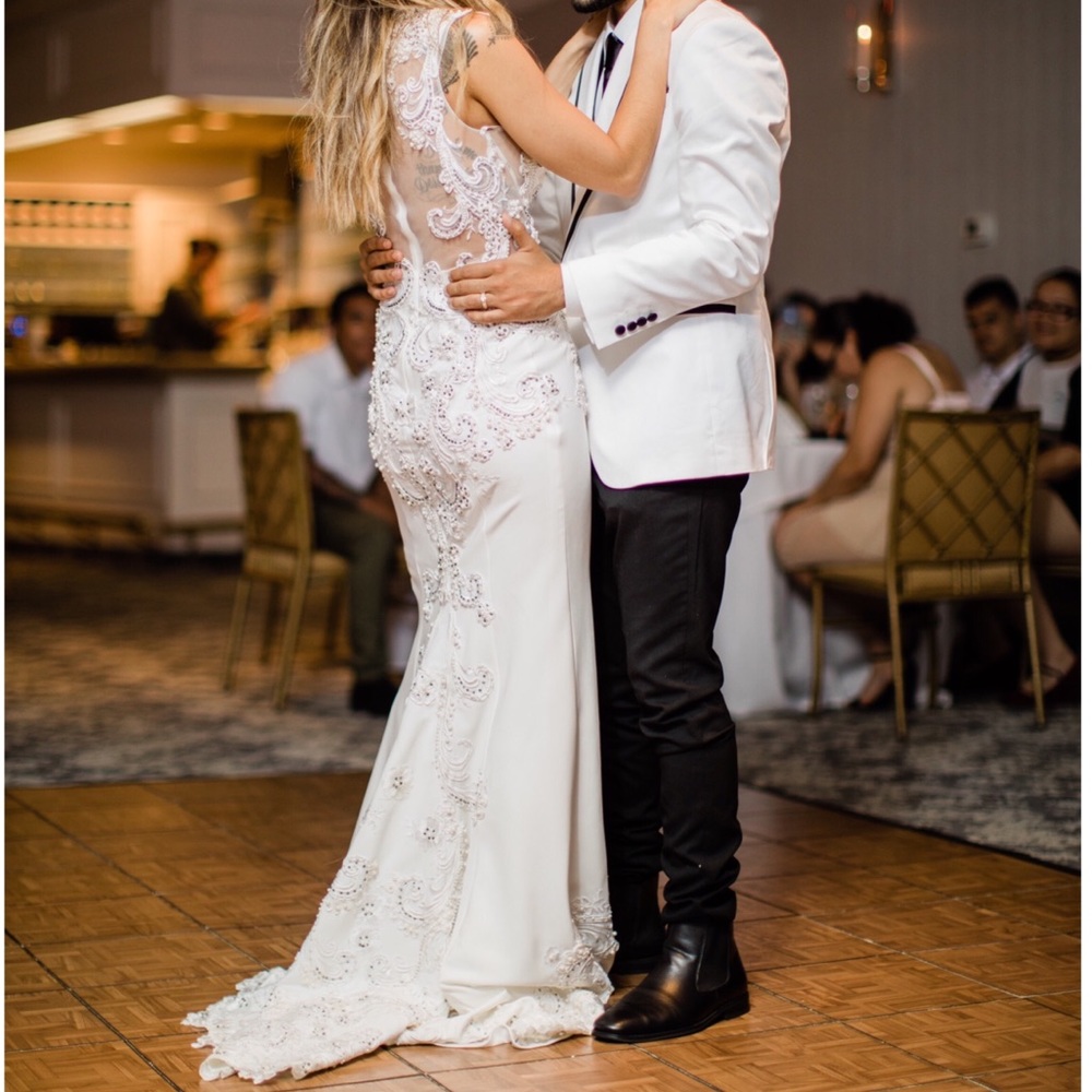 Ivory Embroidery Wedding Dress w/ Sheer Back